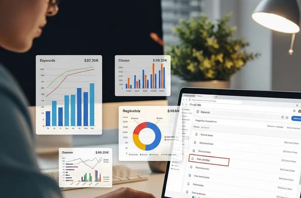 Digital marketing professional analyzing Google Ads data for campaign optimization