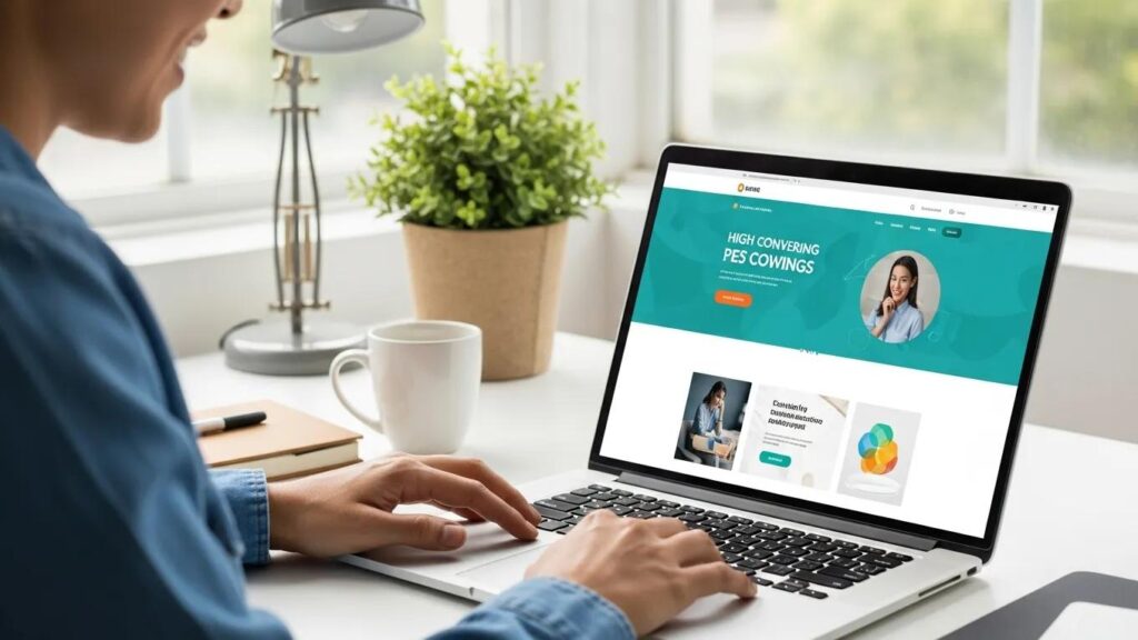 Modern laptop displaying a high-converting website interface with user-friendly design elements