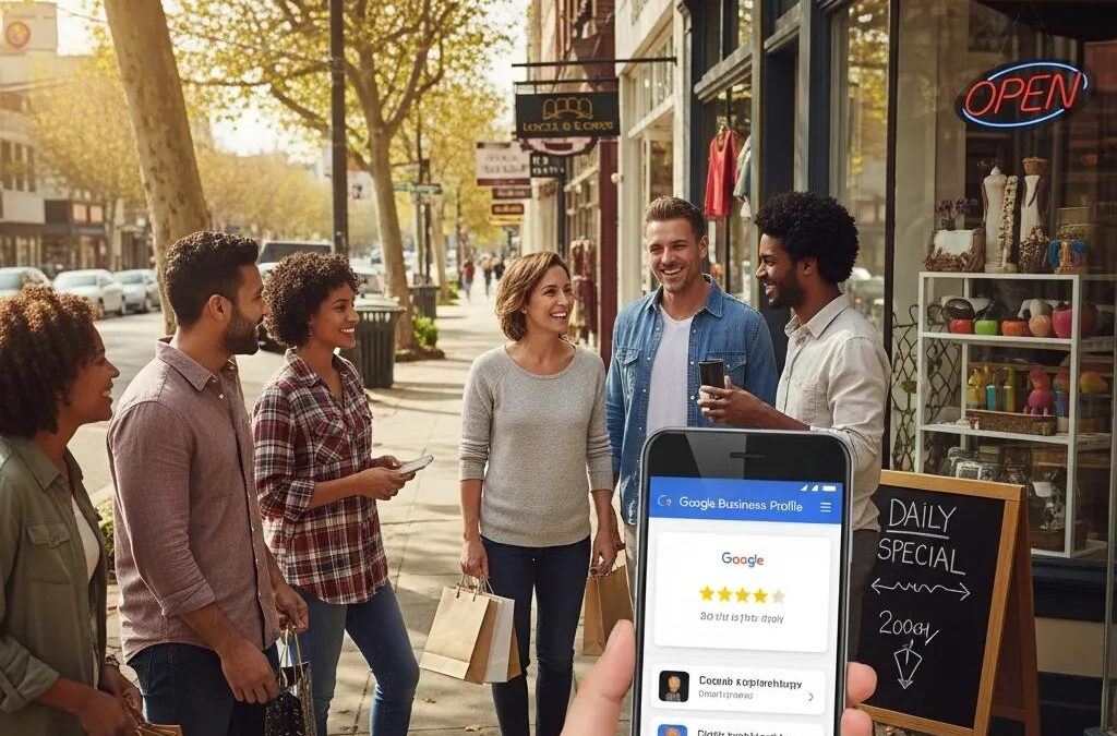 Small business owner engaging with customers, highlighting the importance of Google Business Profile for local SEO