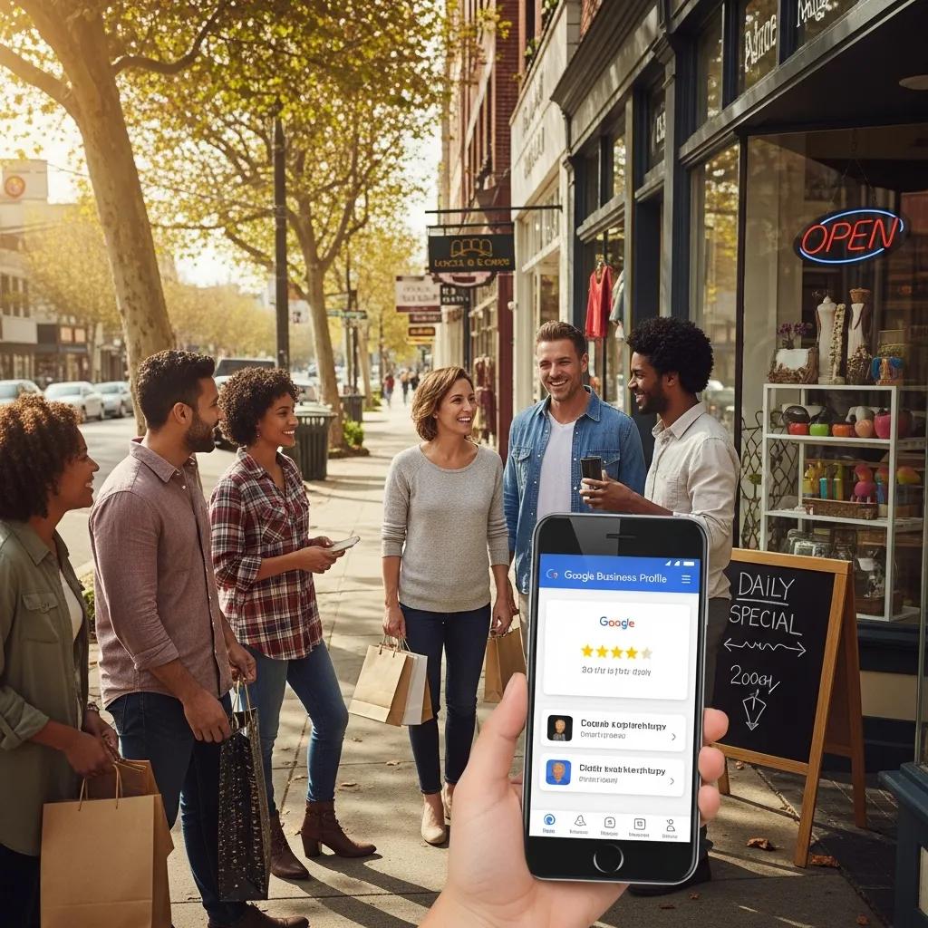 Small business owner engaging with customers, highlighting the importance of Google Business Profile for local SEO