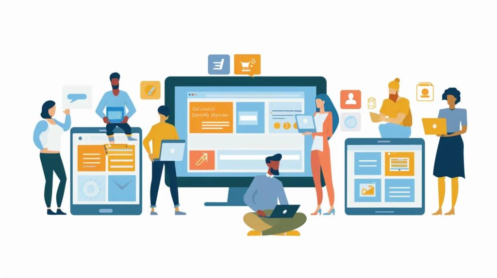People engaging with responsive websites on multiple devices, highlighting mobile-friendly design