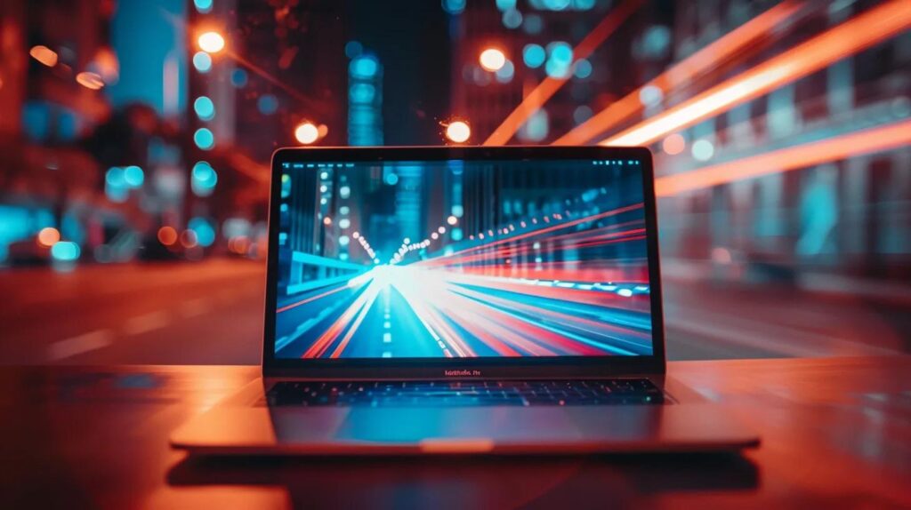 Fast-loading website on a laptop screen in a modern workspace