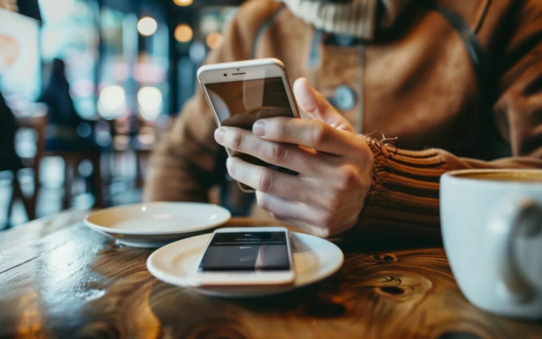 User browsing a responsive website on a smartphone in a casual setting, emphasizing mobile optimization