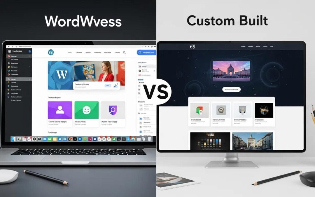 Comparison of WordPress and custom website designs showcasing user-friendly and tailored features