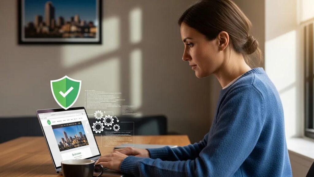 Milwaukee business owner working on website maintenance with security elements