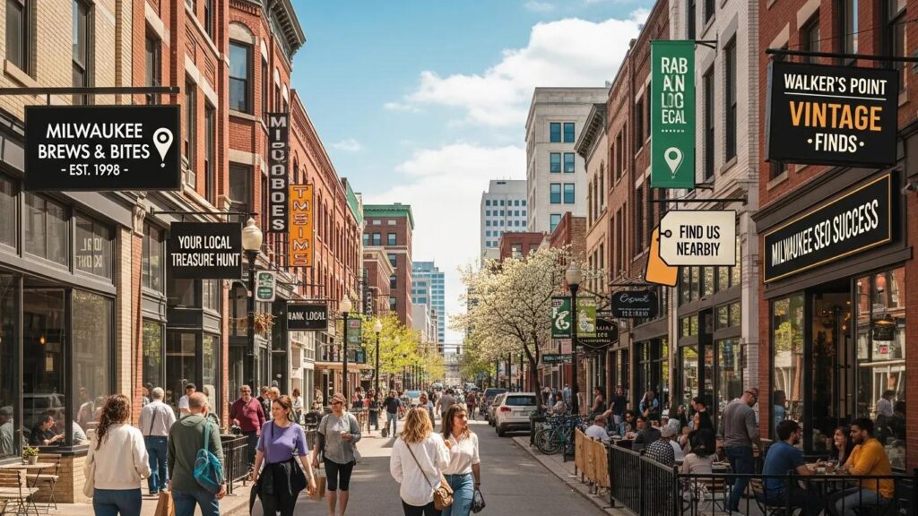 Milwaukee street scene highlighting local businesses and community engagement